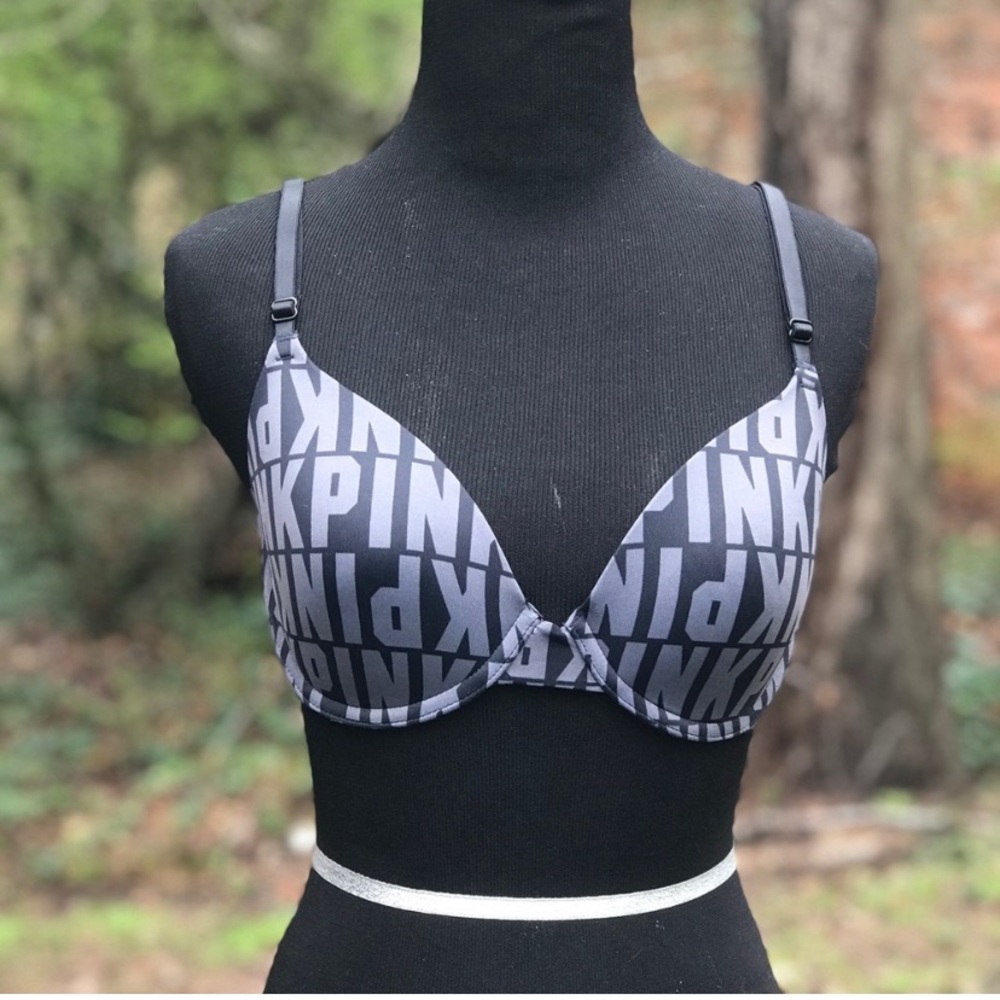 COPY - Pink by Victoria’s Secret Bra Sz 34C  Black/Gray Lightly Padded Monogram…